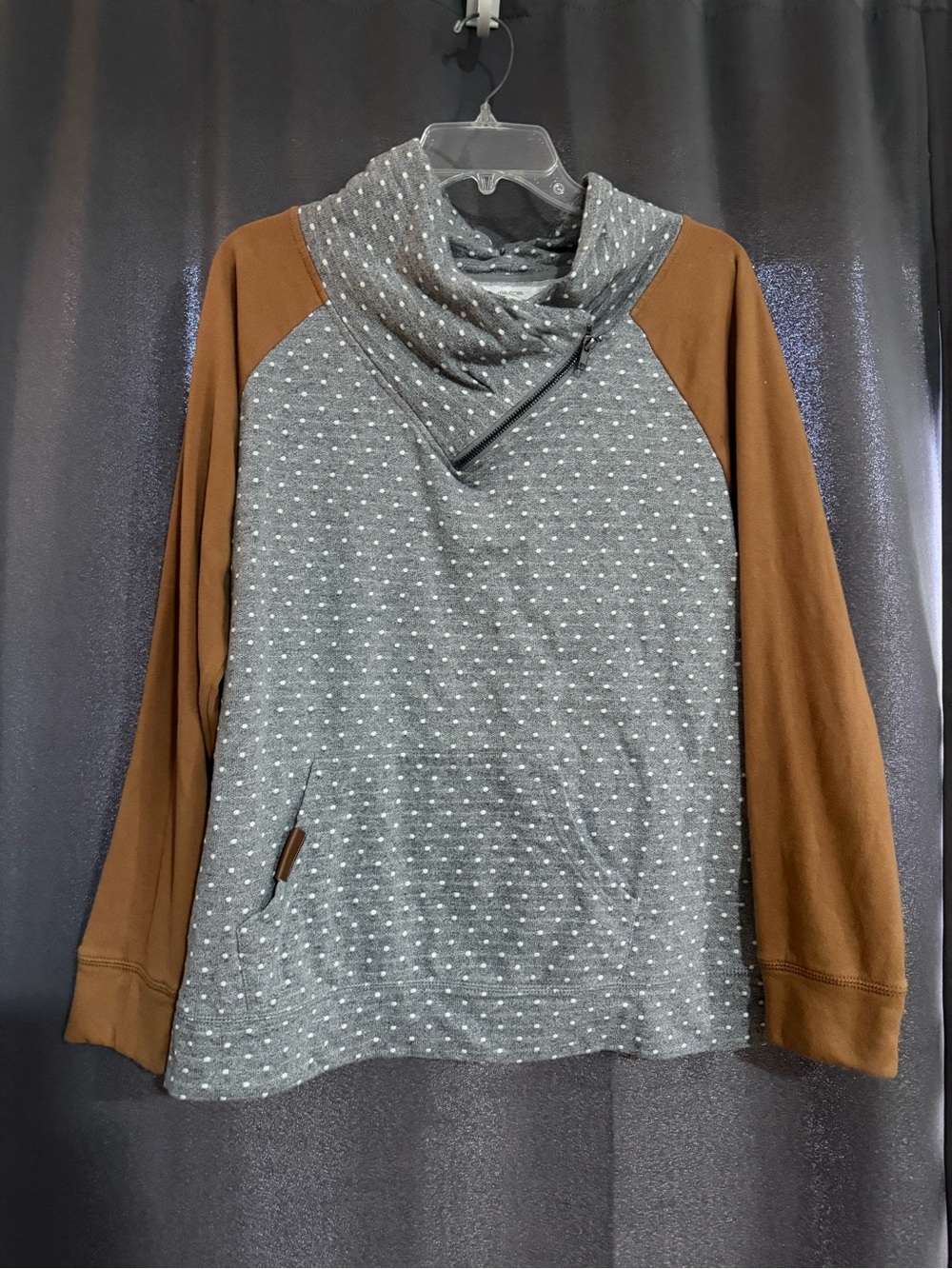 Maurices Cozy Polka Dot Funnel Neck Pullover - Gray & Brown